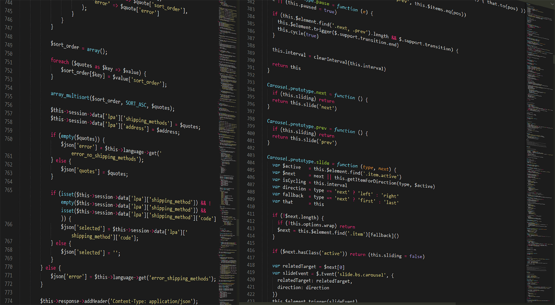 A picture of multiple tabs of code opened on a monitor